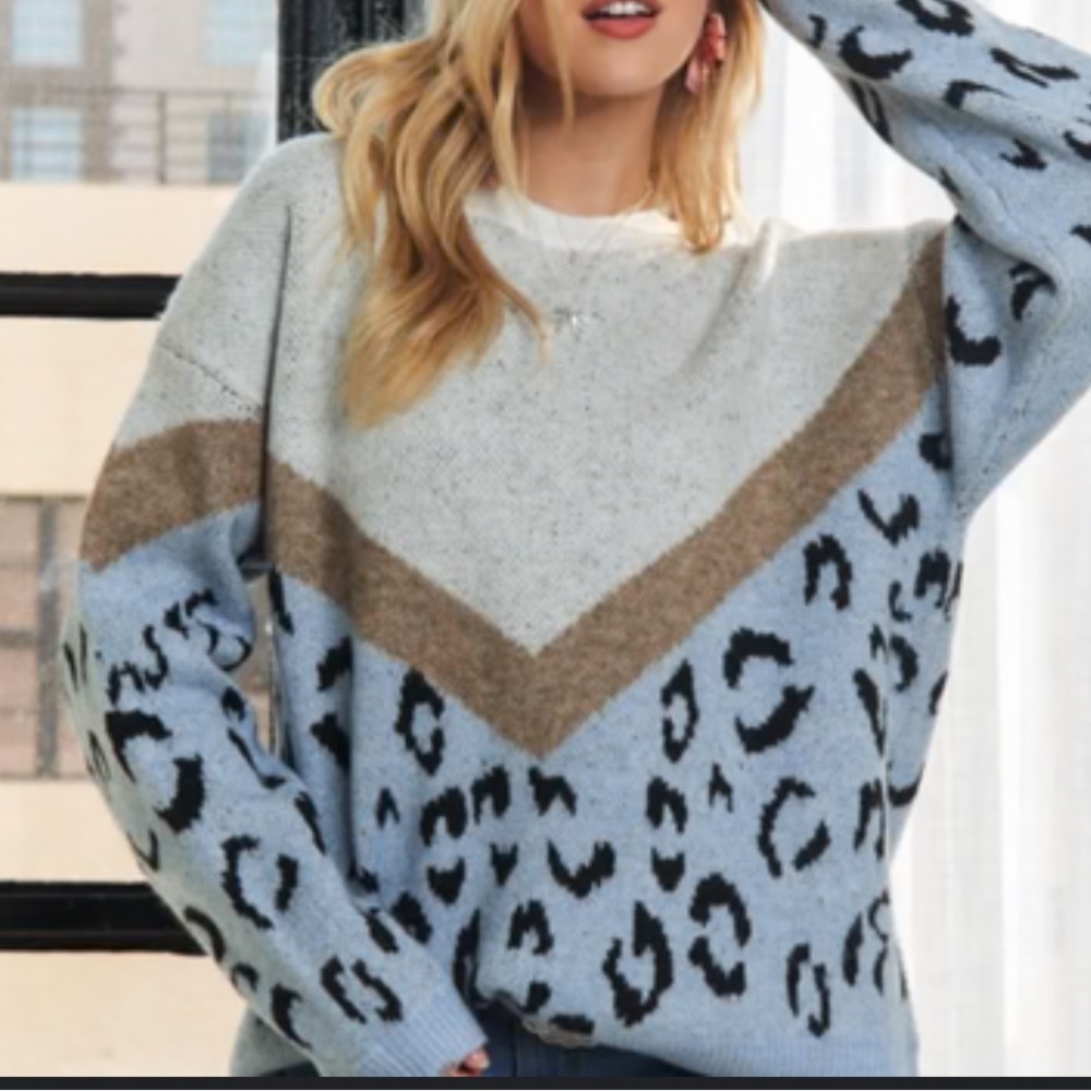 Entro Light Blue Leopard Pattern Sweater - image 1